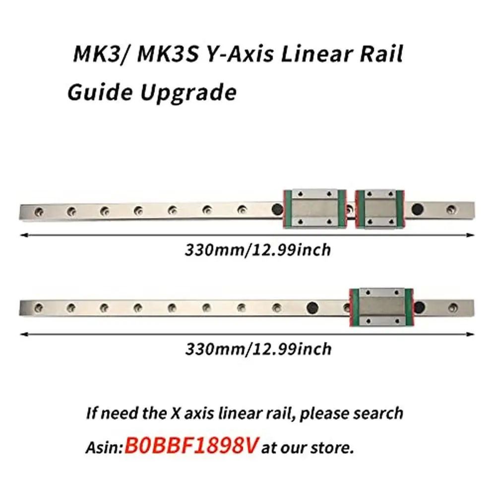 Prusa MK3S 3D Printer Upgrade Y-axis Linear Rail Guide Set 330mm/13inch Support Mod with Slide Block and Nut Prus MK3S  2pcs