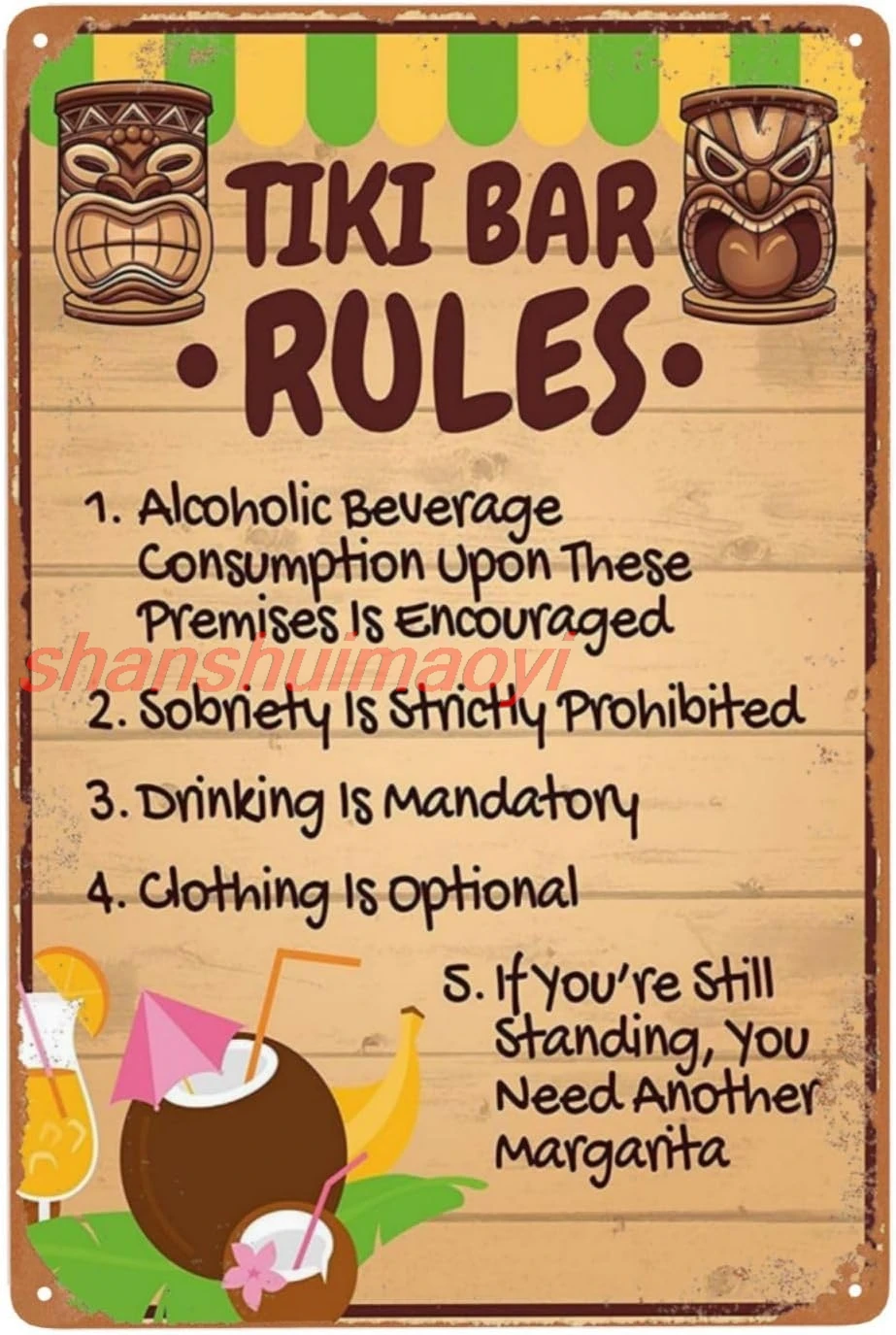 Tiki Bar Rules Vintage Metal Sign, Aloha Hawaii Posters, Retro Tin Sign for Man Cave Bar Garage Pubs Hotel Wall Art Decor  ASC