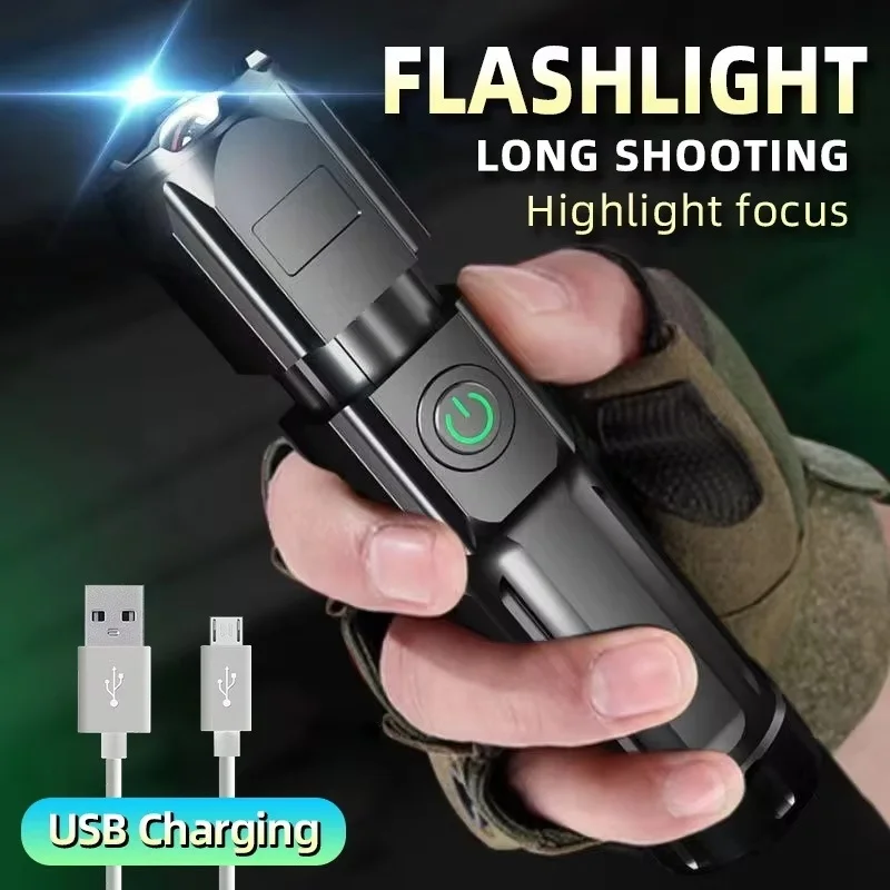 Multifunktionale USB-Taschenlampe USB-Aufladbare LED-Langstrecken-Taktische Taschenlampe Wasserdichte Outdoor-Camping-Angellampe LED