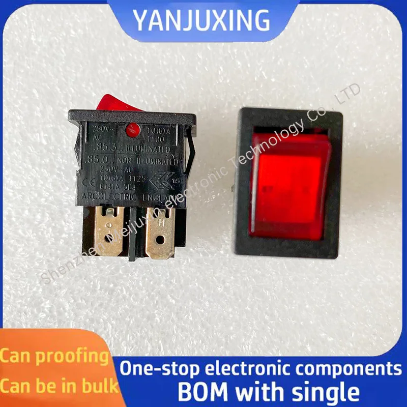 853/850 lamp-equipped power boat-type switch with 4 pins and 2-speed rocker switch, 10A capacity