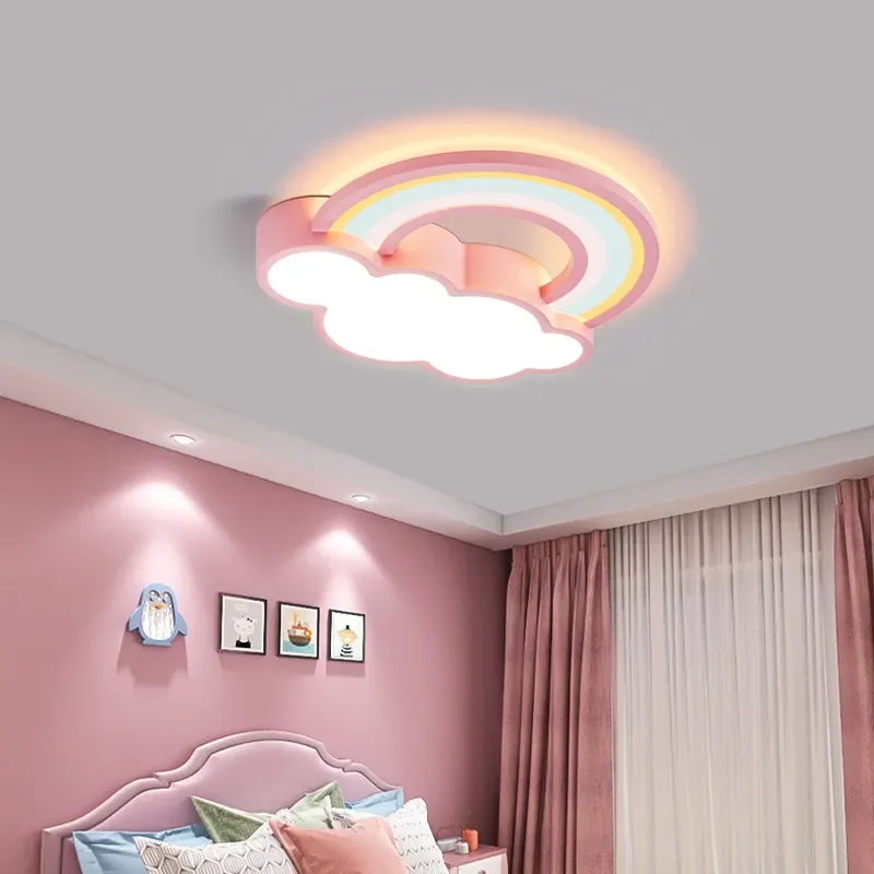 Moderno led dos desenhos animados lâmpada do teto crianças iluminação do quarto sala de estar nuvem arco-íris lustre crianças nordic decoração interior luz