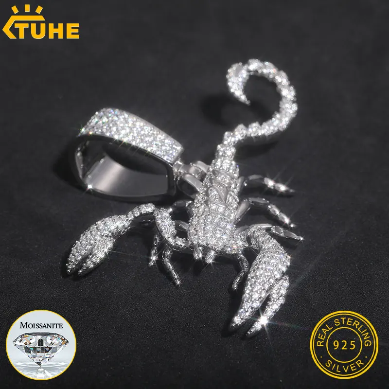 

TUHE Unisex S925 Scorpion Pendant Necklace Iced Out Moissanite Silver Color Charm For Woman Hip Hop Jewelry