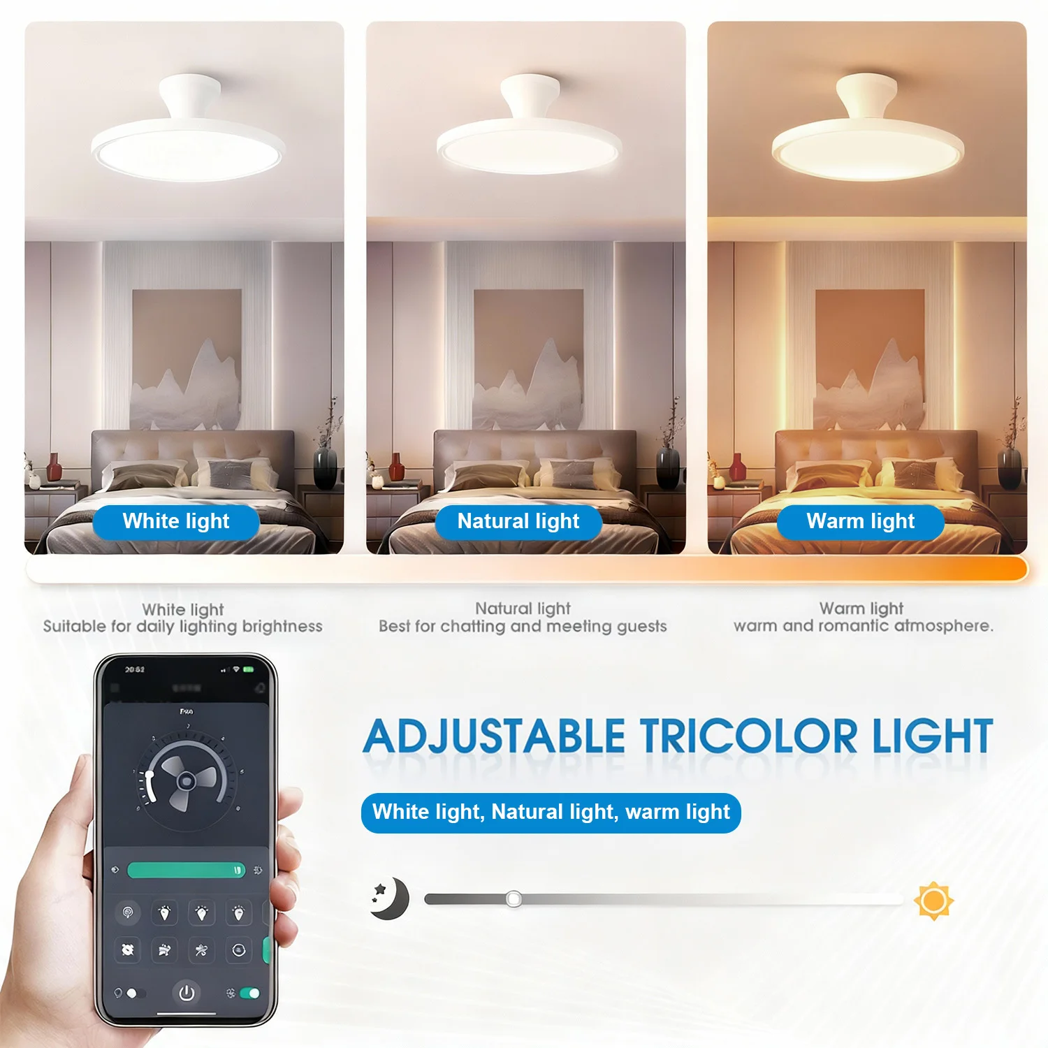 IRALAN Invisible ventilateur de plafond lumière chambre salon salle à manger LED plafonniers moderne ventilateur de plafond lampe pales de ventilateur rétractables