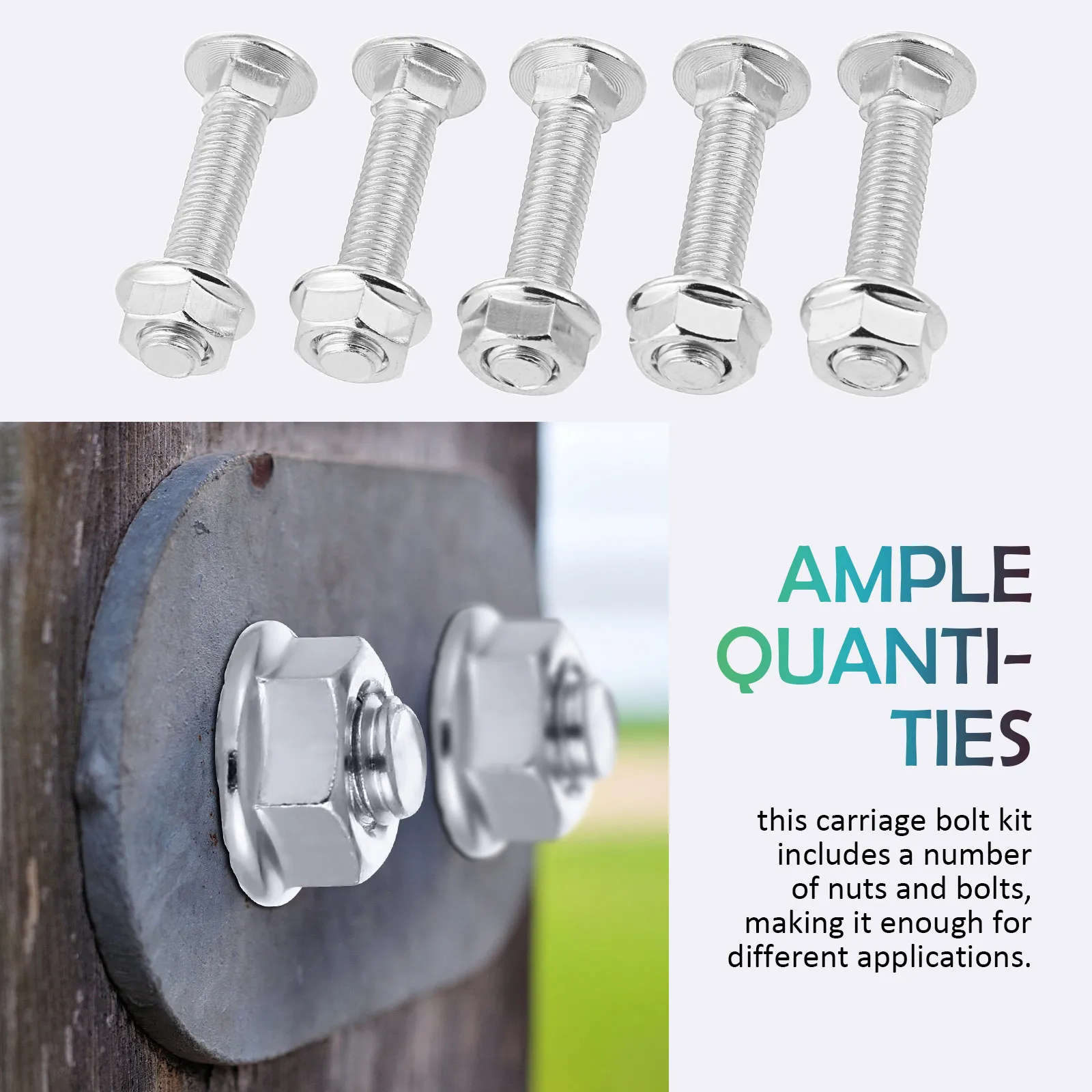 20Sets Round Neck Bolt Assortment Zinc Coated Carbon Steel Carriage Bolt Collection with Nuts Washers for Outdoor Indoor Use
