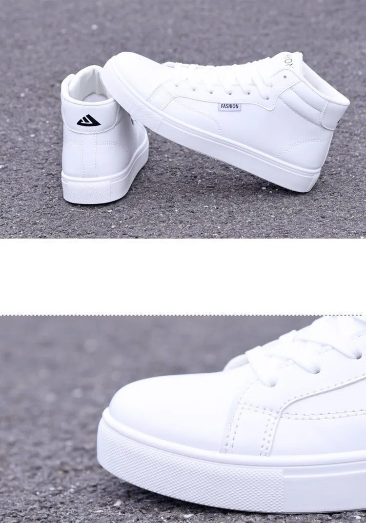 Zapatillas blancas de piel sintética para hombre, zapatos cálidos de invierno, Zapatillas altas, Tenis masculinos, botas de viaje impermeables