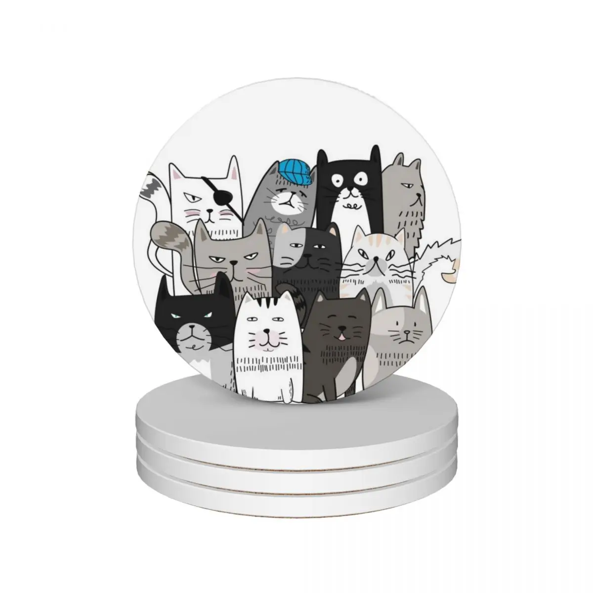 

Cats Ceramic Coasters (Set of 4) tea cup holder kawaii customized Coasters