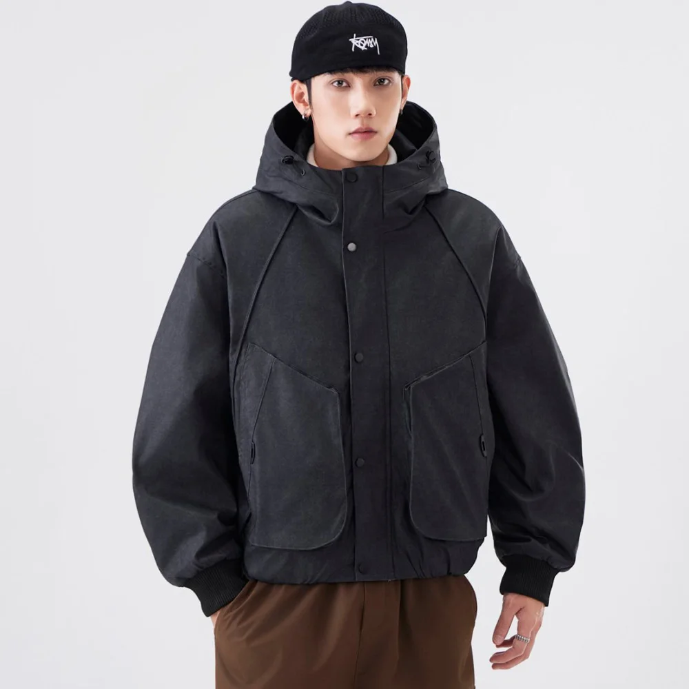 معطف شتوي مبطن سميك للرجال ملابس خروج كلاسيكية فضفاضة غير رسمية دافئة بقلنسوة مبطنة بالقطن سترة ستيت بوي ملابس خارجية