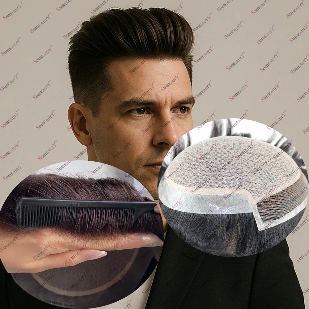 

Супер реалистичный шелковый топ, кружевной передний парик из 100% человеческих волос для лысины, мужская шелковая основа с бриллиантами, дышащие протезы для волос