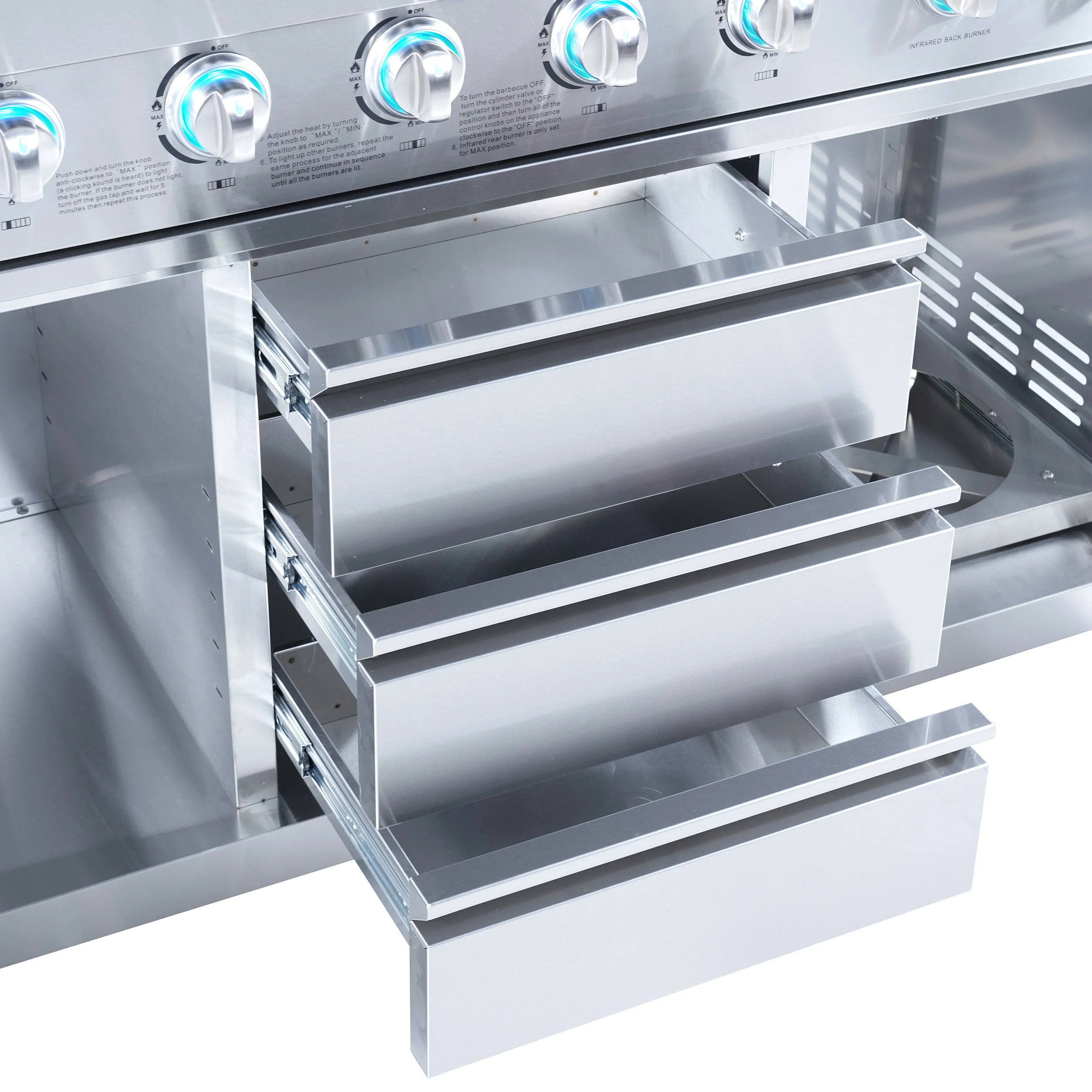 High Quality 6-Burner Stainless Steel Gas Grill Luxurious Premium Outdoor Kitchen with Fridge Cabinet and Sink