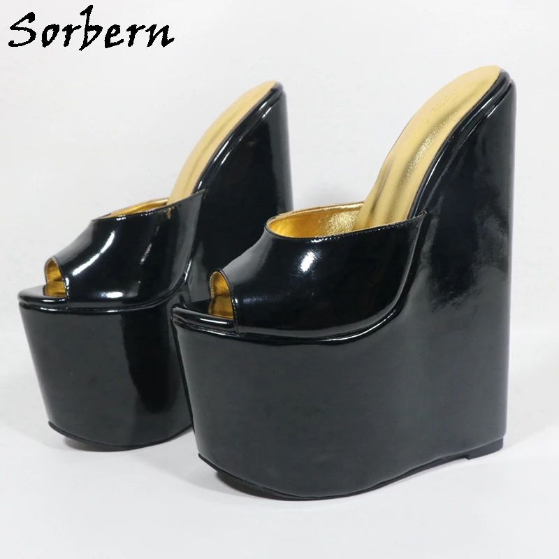 

Женские туфли-мюли Sorbern на высоком каблуке-танкетке 25 см, платформа 10 см, на заказ, с открытым носком, разные цвета