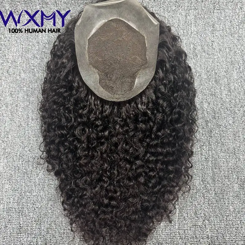 Curly Wig Man Wig 100 Human Hair Wig Lace＆PU Base 14inch Water Curl Male HairProsthesis Toupee Men's Hairpiece Men's Hairsystem