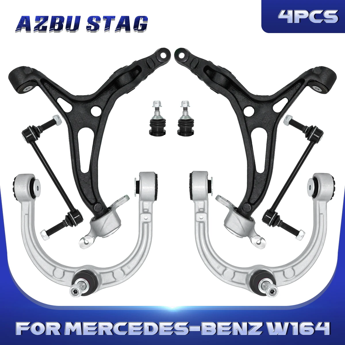 AzbuStag 4Pcs Front Upper Lower Control Arm Suspension Kit for MERCEDES-BENZ W164 W251 ML550 ML500 ML450 GL320 GL350 2006-2012