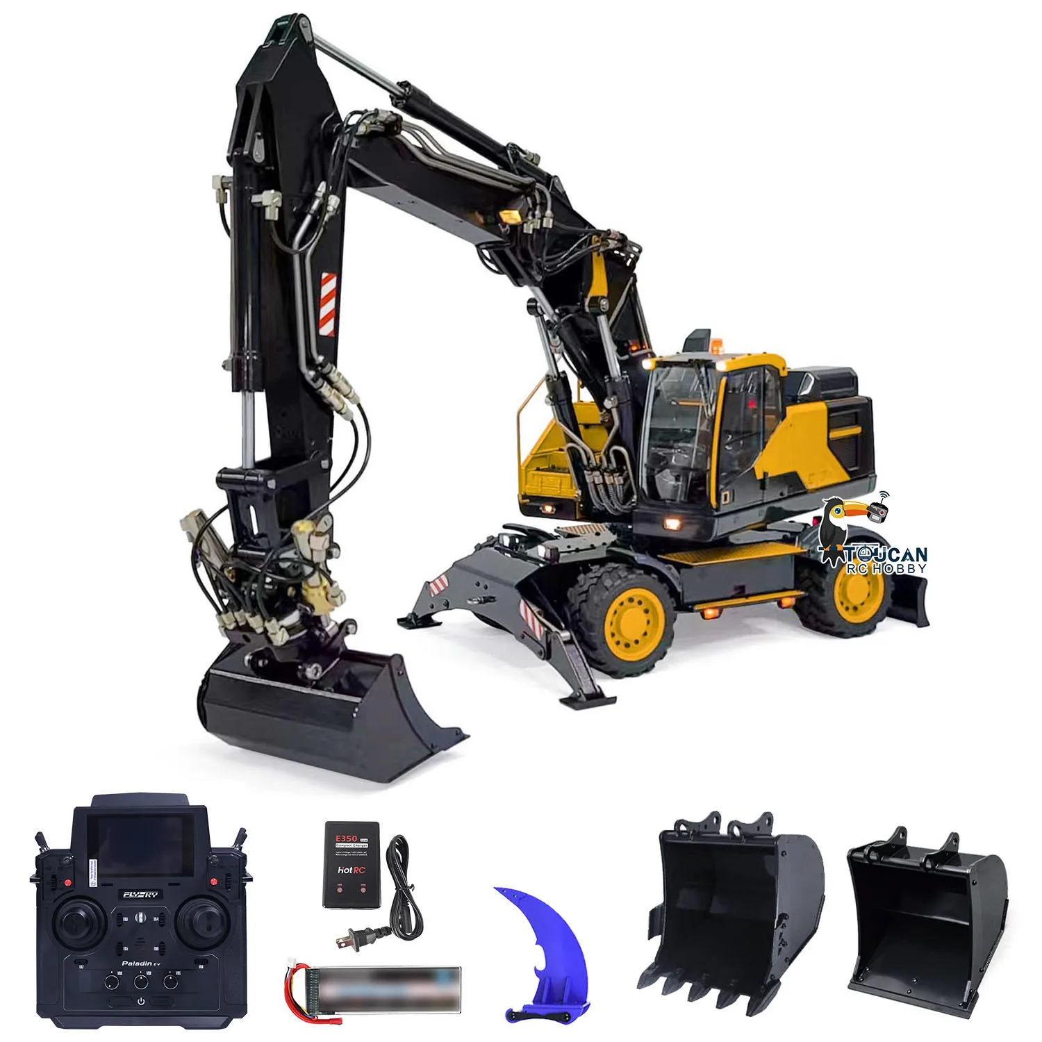 RTR EC380 RC Hydraulic Wheeled Excavator 1/14 Remote Control 3-Arm Digger Machine Sound System Vehicle Model Toys For Adult