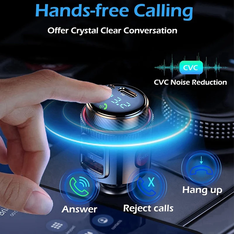 Adaptador Bluetooth para coche, transmisor FM inalámbrico, carga rápida doble, reproductor MP3 de Radio para encendedor de cigarrillos, sonido de graves Hifi