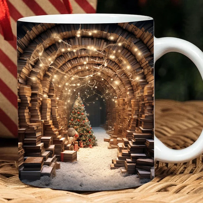 350ml Printing Library Bookshelf Mug Creative 3d Space Design Coffee Cups Ceramic Tea Milk Cups Decor Book Lovers Friends Gifts