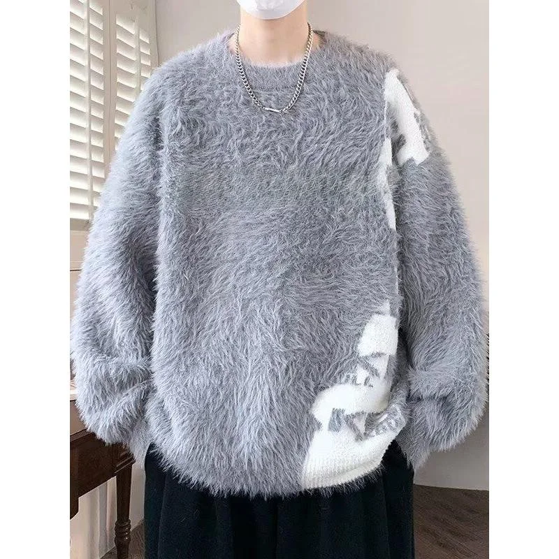 

Мужской вязаный свитер в стиле ретро с надписями и полосками, винтажный стиль, с длинными рукавами, базовый слой, повседневный, теплый, модный, для зимы