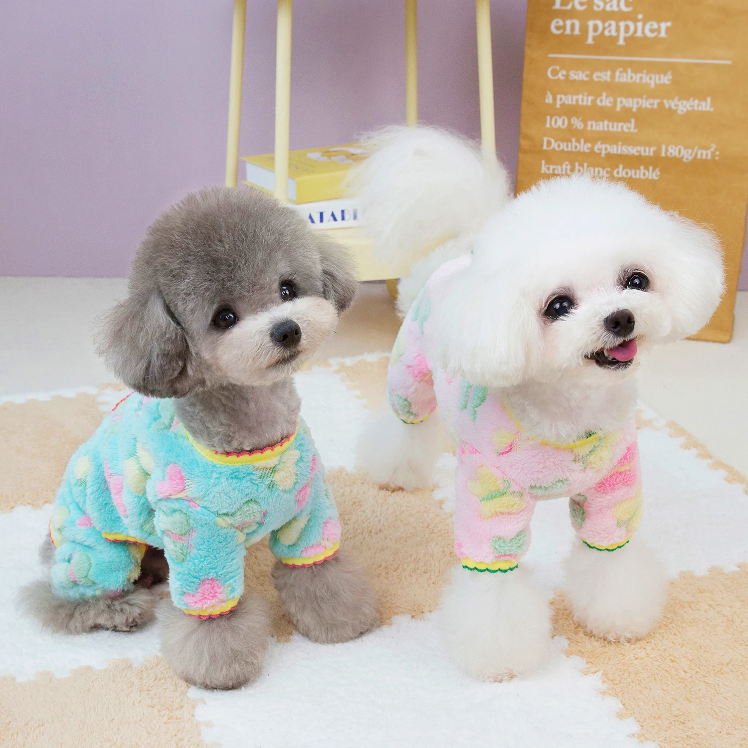 Winter Dog Flower Pattern Jumpsuit Clothes Warm Pet Pajamas for Small Medium Dogs Cats Overalls Puppy York Chihuahua Onesies