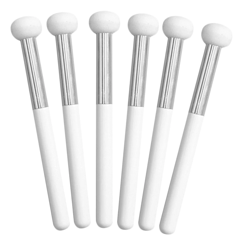 6Pcs Makeup Concealer Brush with Wood Handle Mushroom Shape Sponge Applicator for Eyelids Nose Facial Full Coverage