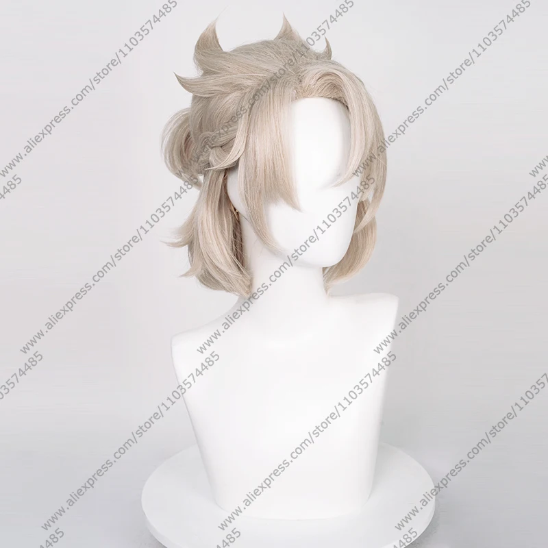 게임 알베도 코스프레 35cm 라이트 리넨 짧은 가발 내열성 합성 머리 할로윈