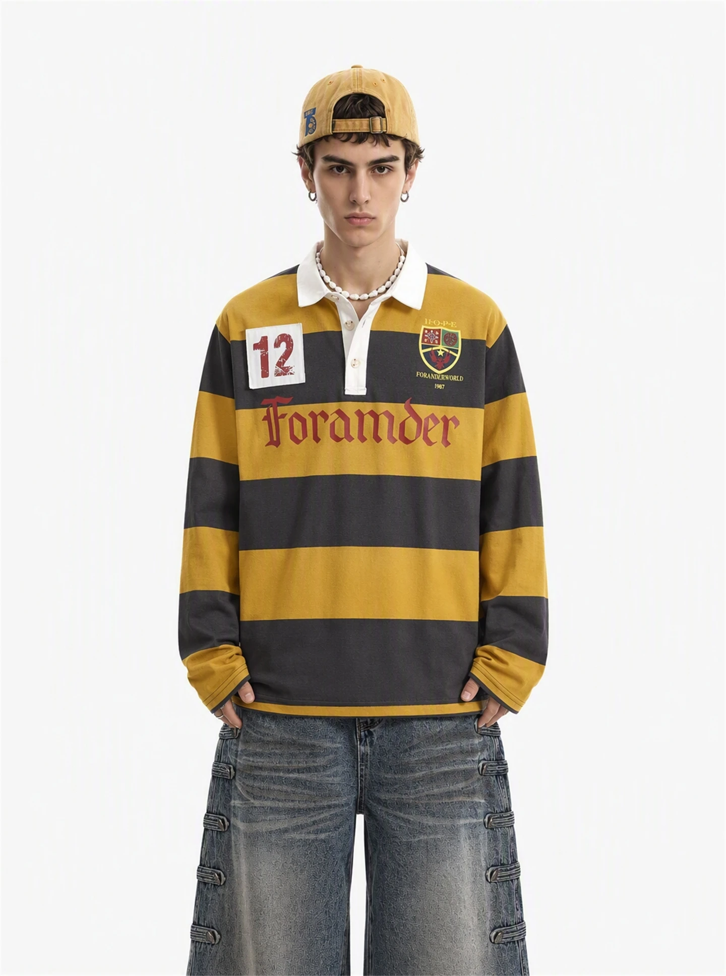 BETEBULE American Retro Letter Print Striped Long Sleeve T-Shirt Men's Loose Cool Style Upper Apparel Autumn New Style