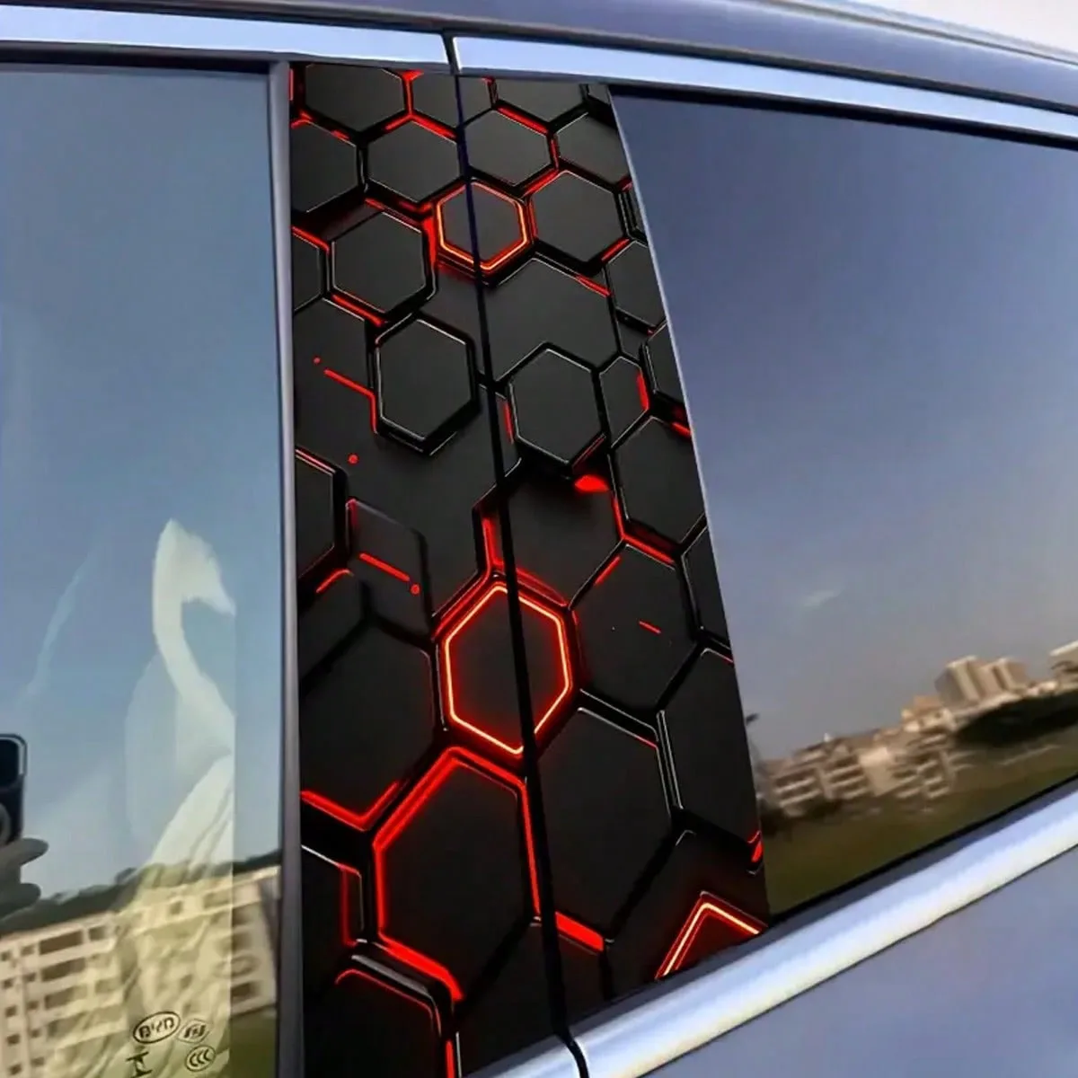 Style: Honeycomb Hexagon Car B-Pillar Sticker Car Center Pillar Decoration Cover Scratch Waterproof Decal Car Sticker