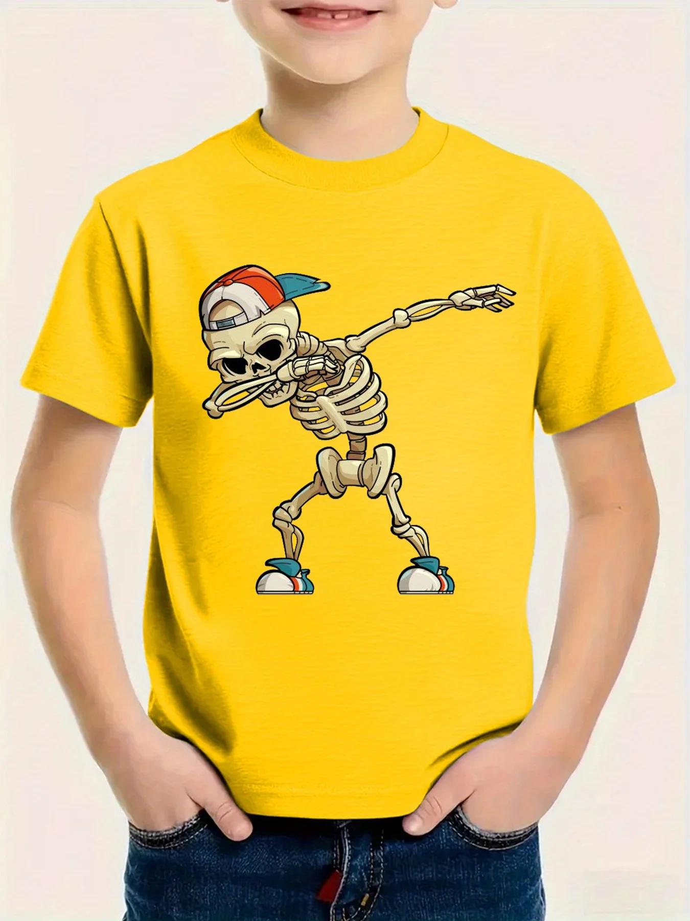 Boys Cotton Tee Dabbing Skeleton Cap Shoes Graphic Breathable Summer Hip Hop Boys Casual Youth Comfort Children Holiday Gift