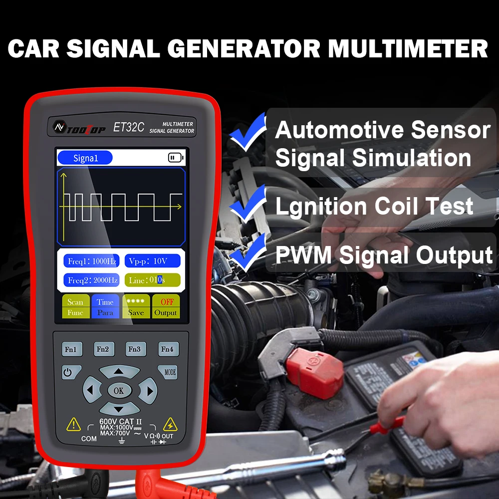 TOOLTOP Automotive Signal Generator Multimeter PWM Ignition Coil Test Crankshaft Camshaft Signal Simulator 12V DC Voltage Output