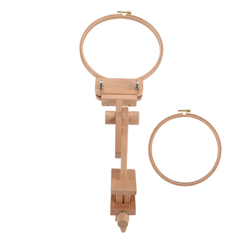 Wooden Embroidery Hoop Holder 360 Degree Rotation Adjustable Desktop Stand Rack,with Embroidery Hoop-A51M
