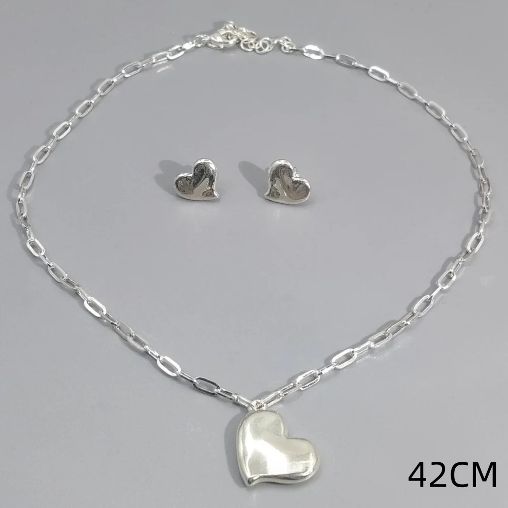 2026 Spring Personalized Gentle Gold Silver Heart Earrings Necklace Two Piece Surprise Gift Set