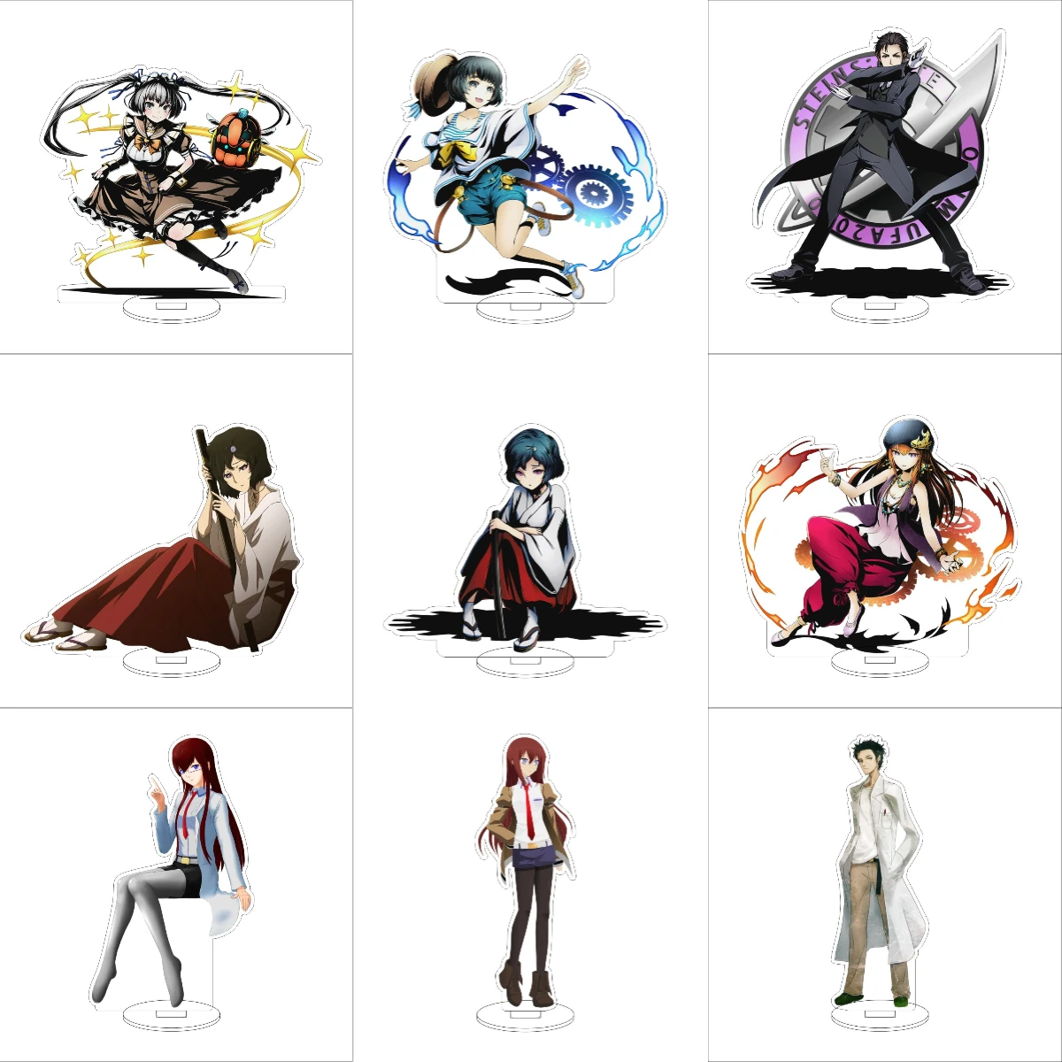 16CM Anime Steins Gate Cosplay Ornaments Okabe Rintarou/Makise Kurisu/Shiina Mayuri/Amane Suzuha  Figure Stand Halloween Gifts