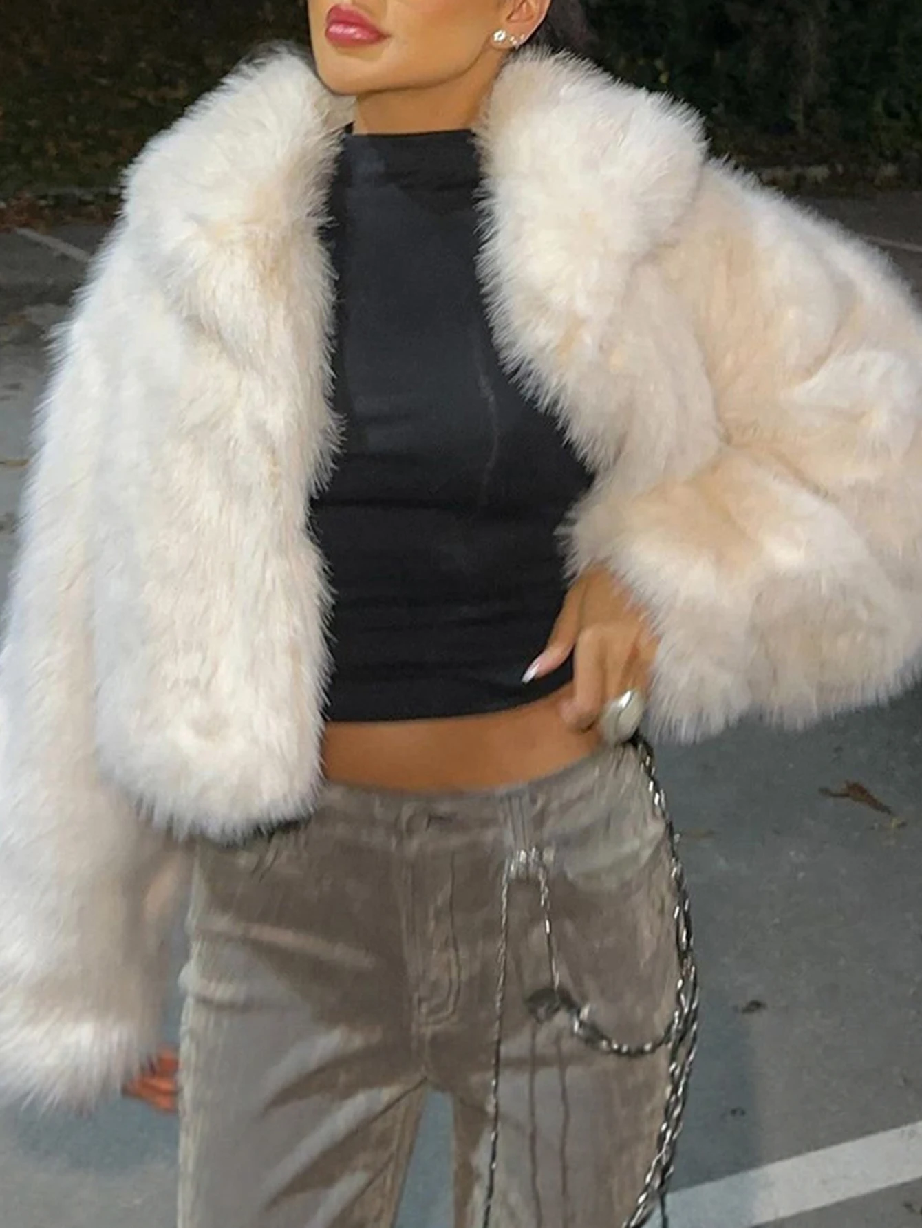 Mia Muse Boutique Klassieke pluche damesjas Herfst Winter V-hals Lange mouw Party Glamoureuze effen jas