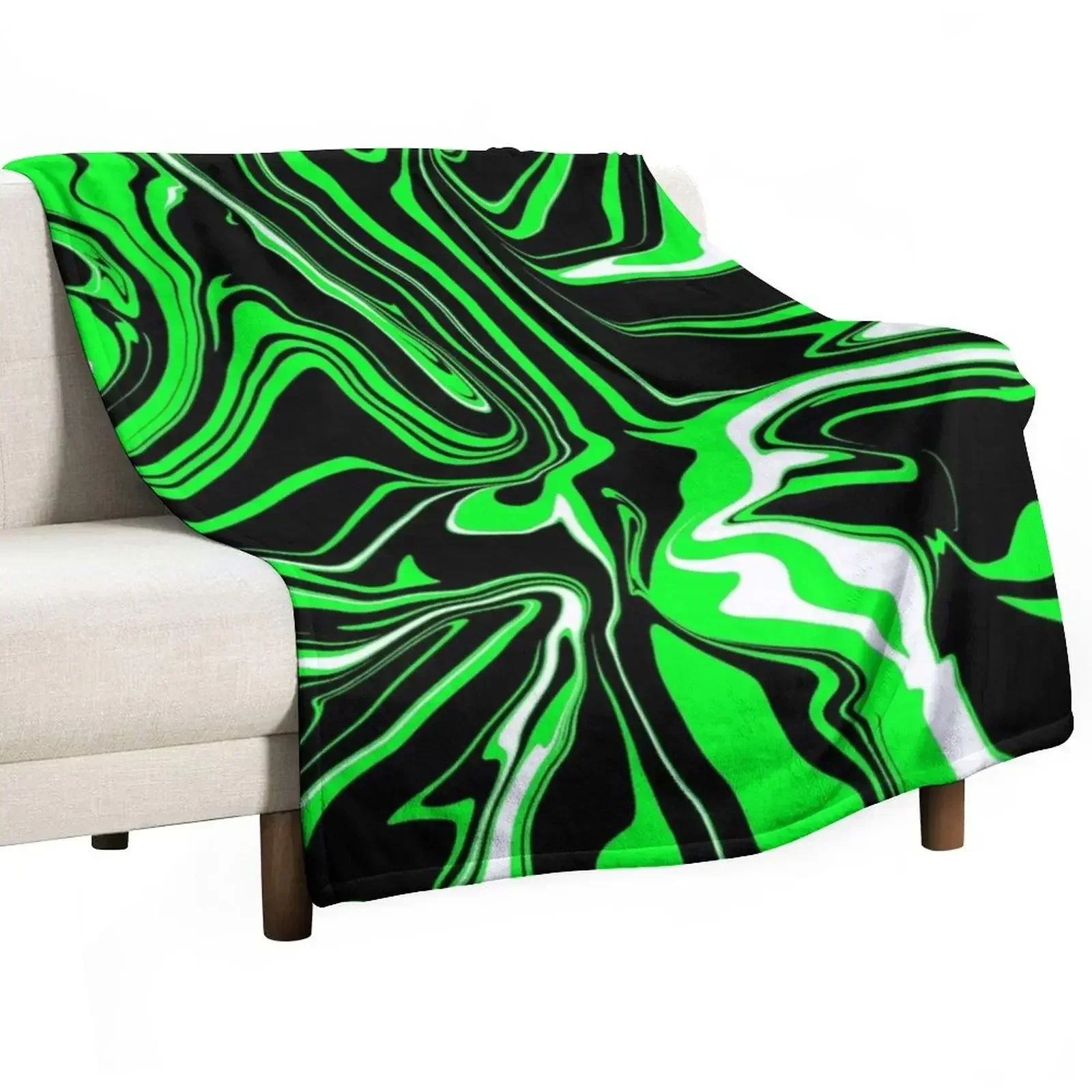 Lime Green, Black and White Abstract Melt Throw Blanket Decorative Sofas Sofas Hairys Beach Soft Plaid Blankets