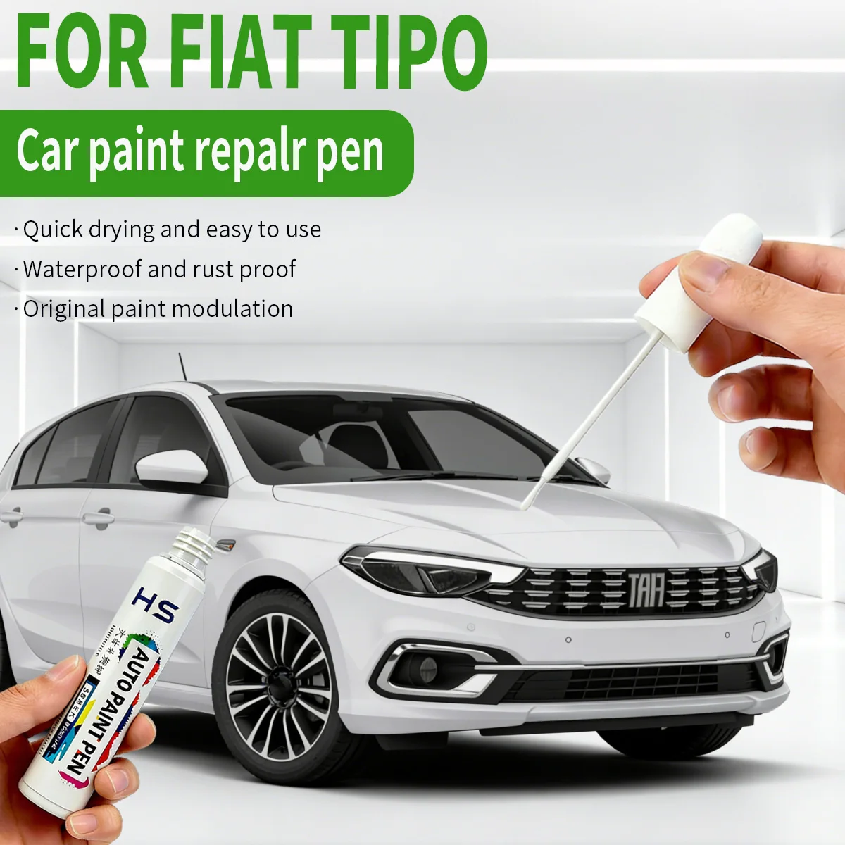 Caneta de Reparo de Pintura e Remoção de Arranhões para FIAT TIPO nas cores Laranja Paprika, Azul Elba, Cinza Colosseo, Cinza Minimal, Branco Gelato, Azul Oceano