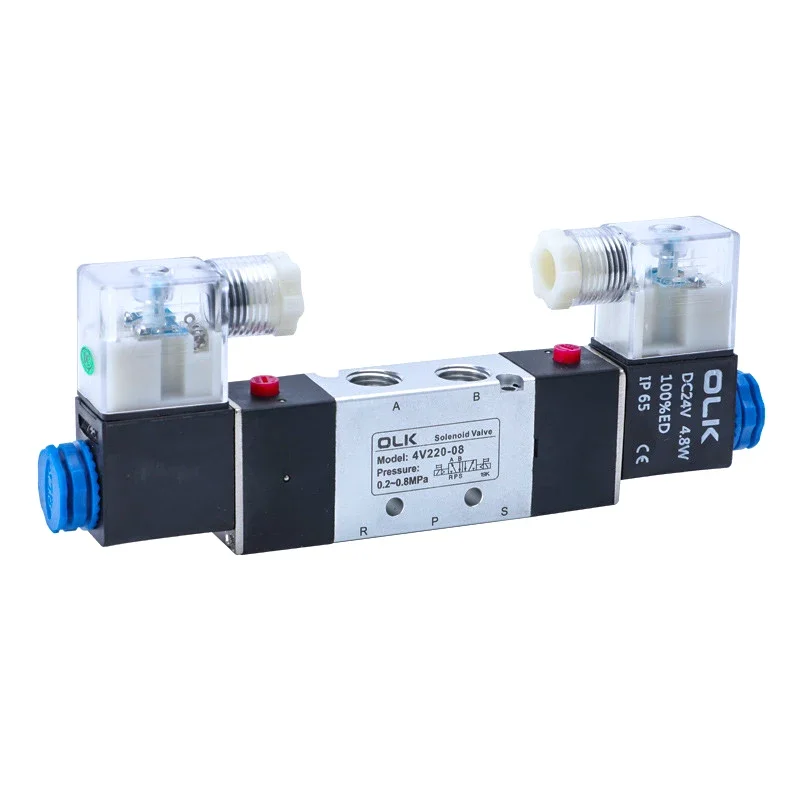 Solenoid valve 4v220-08 Double headed Double control 5 Way 2 Position   Power down hold Pneumatic directional valve