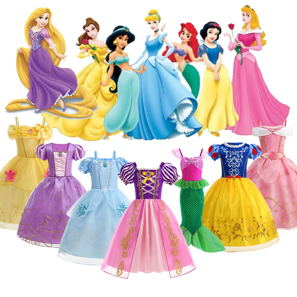 

Girls Disney Princess Dress Kid Cinderella Snow White Aurora Rapunzel Cinderella Halloween Costume Children Birthday Party Dress