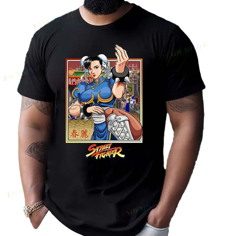 Camiseta de videojuego Street Fighter Playera Chun-Li, ropa Hentai de algodón de manga corta con cuello redondo para hombre, camiseta Sexy Waifu