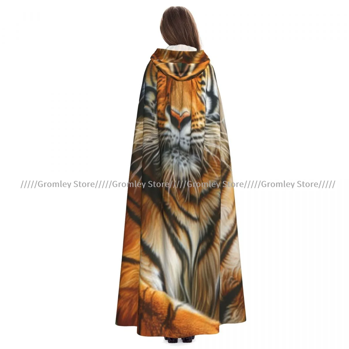

Adult Majestic Tiger Portrait Cloak Cape Hooded Medieval Costume Witch Wicca Vampire Halloween Costume Dress Coat