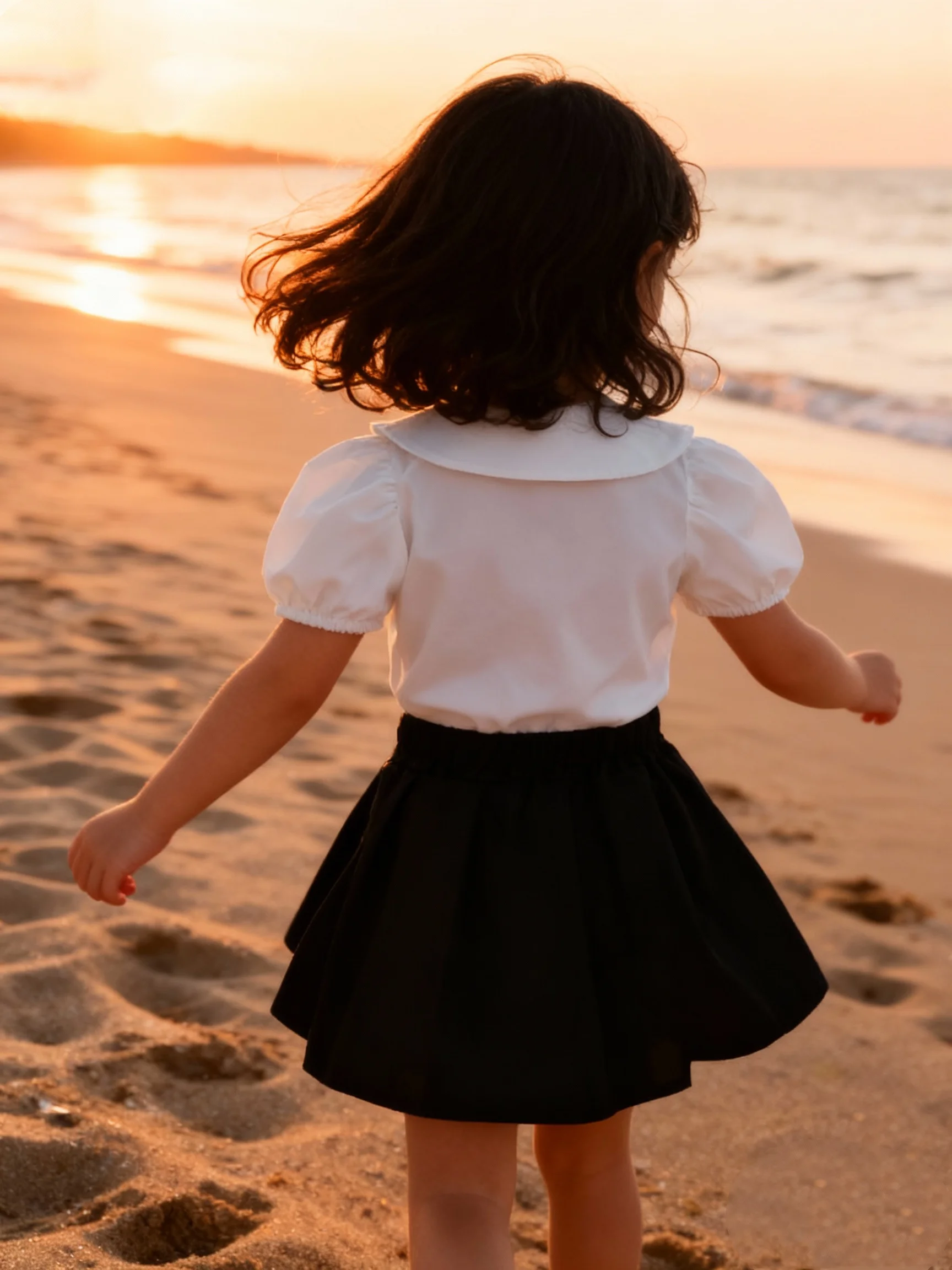 Two Piece Summer Girls' Bubble Sleeves Solid Color T-Shirt Shirt Pleated Short Skirt Cute Fashion College Style Set