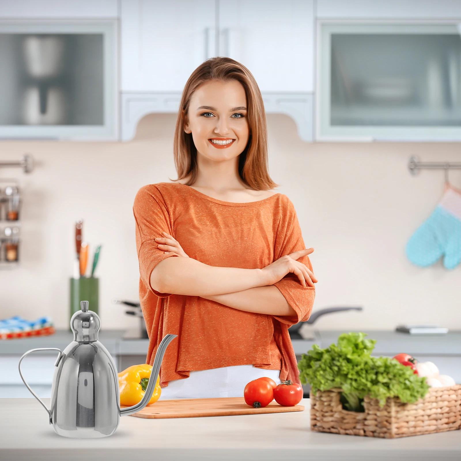 

1Pcs Stainless Steel Oil Bottle Leakproof Kitchen Container Ergonomic Handle Multi-Function Oil Pot for Home Restaurant