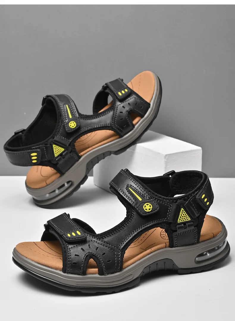 Neue Sommer Echtes Leder Männer Sandalen Mode-Design Atmungsaktive Casual Schuhe Männer Weichen Boden Outdoor Strand Sandalen Große Größe 46 – Detail 18