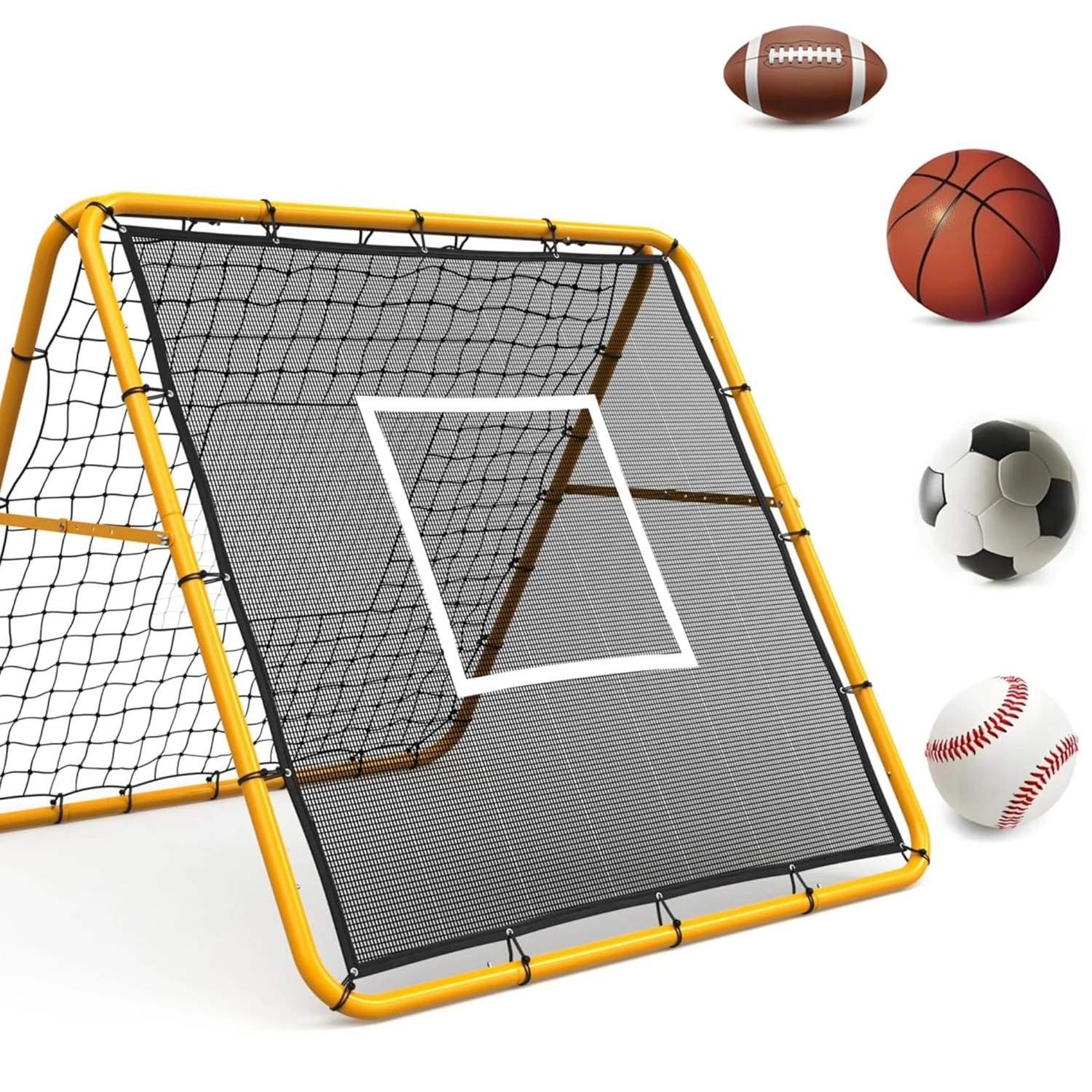 축구, 야구 및 소프트볼용 4 x 4피트 조절 가능한 멀티 스포츠 리바운더 네트 – 패스, 투구 및 컨트롤을 위한 훈련 네트