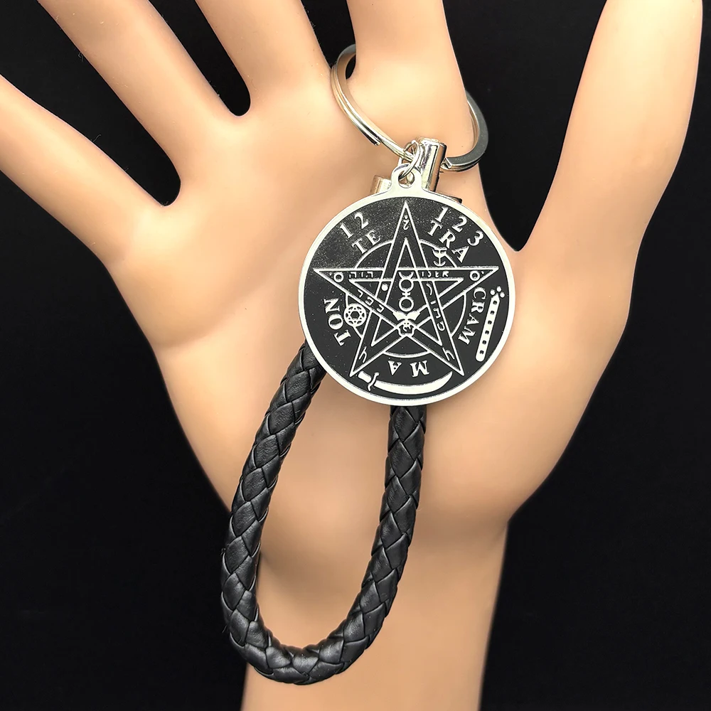 السحر القوطية الظلام الخماسي حامل المفاتيح الفولاذ المقاوم للصدأ الأصلي Tetragrammaton سليمان تميمة كيرينغ المجوهرات