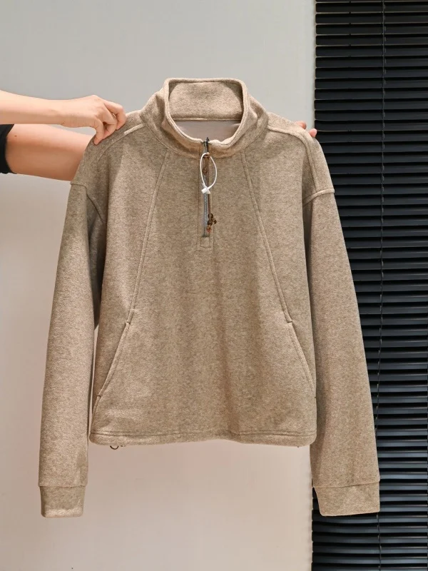 Retro American Style Women's Hoodie Coat Warmth Stand Collar Bead String Drawstring Winter Outerwear Comfortable Loose Fit