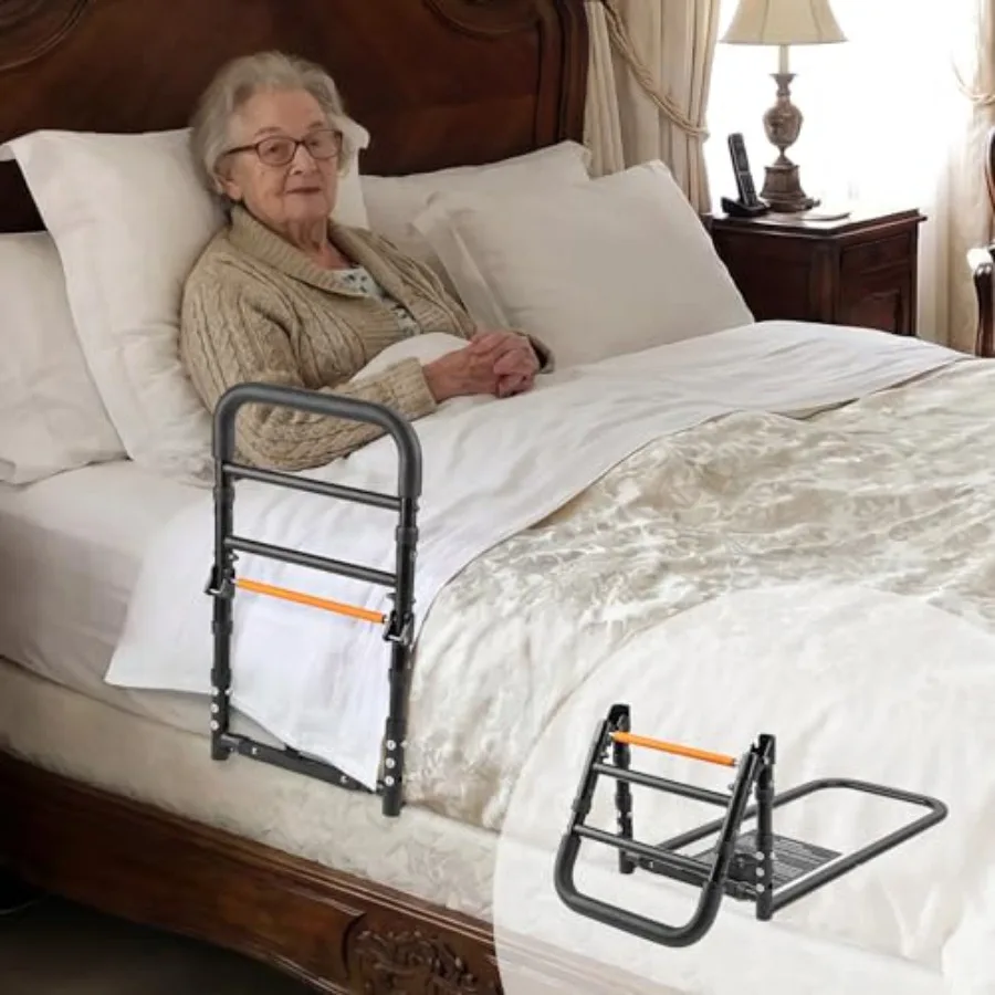 

C1 Fold Bed Rails for Elderly Adults Safety - Bed Assist Rail with Adjustable Height Tool-Free One-Hand Foldable Bed Rails for