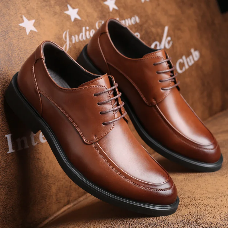 Man Fashion Leather Dress Business Derby Shoes For Men Wedding Shoe Square Toe Comfortable Lace Up Club Party