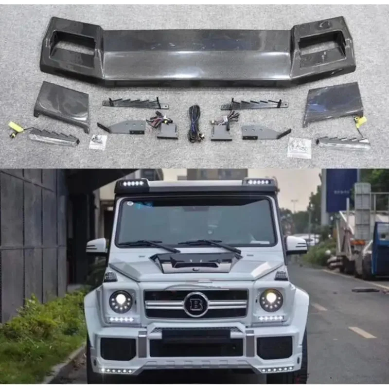 For Mercedes-Benz G-Class W463 G500 G550 G55 G63 G65 2008-2017 Front Top Roof Wing Lip Tail Trunk LED Spoilers Real Carbon Fiber