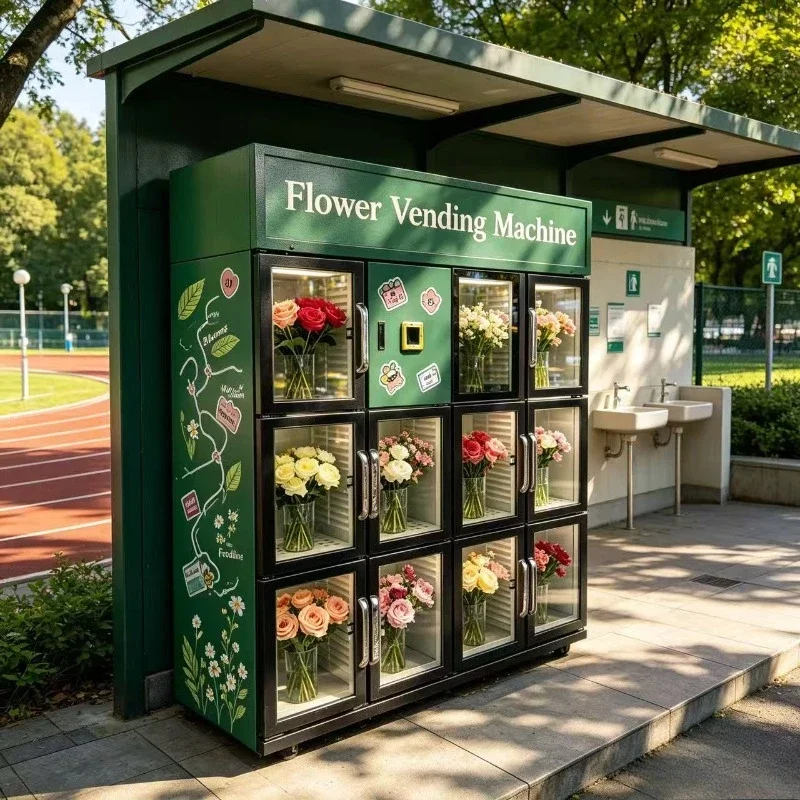 Factory Custom Logo Flower Vending Machine, 12-lock Fresh Bouquet Self-service Vending Cabinet with Rain Awning