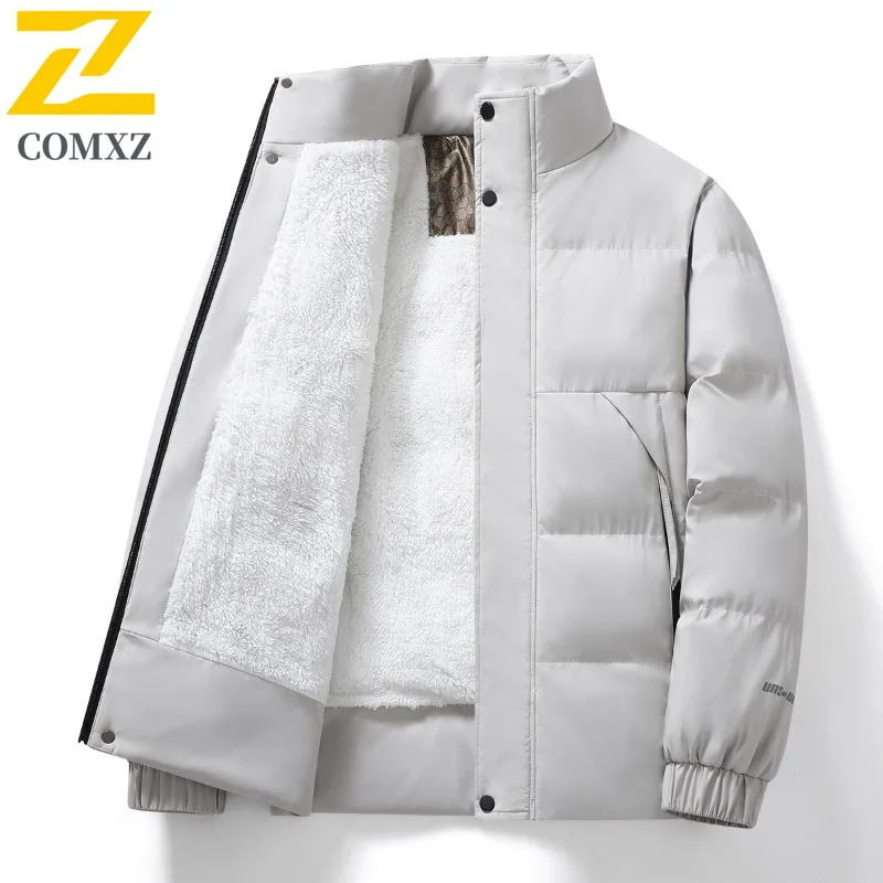 COMXZ Men Cotton Padded Jacket Stand Collar Ski Trip Warm Snow Adventure Winter Jacket Street Look Windproof Design Padding Coat