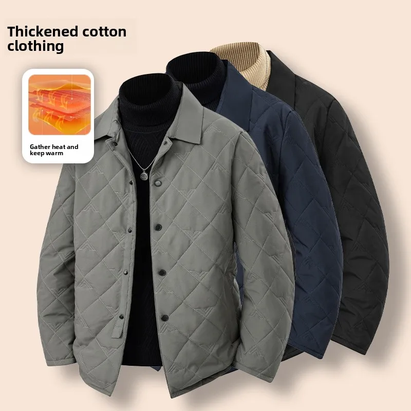 

Мужская легкая хлопковая куртка с лацканами, осенне-зимняя одежда, мужская уличная повседневная куртка, удобная куртка для папы среднего возраста
