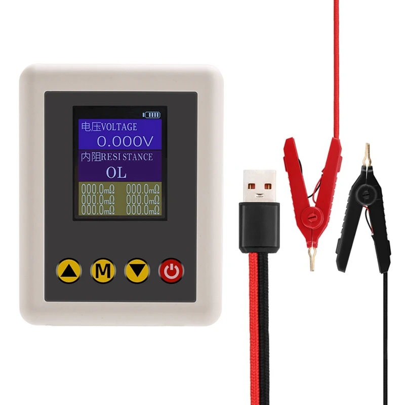 ABEZ TS4520 AC 4-Wire Voltage Resistance Tester 1.77inch TFT Display Battery Resistance Tester with Type A USB to Kelvin Clip